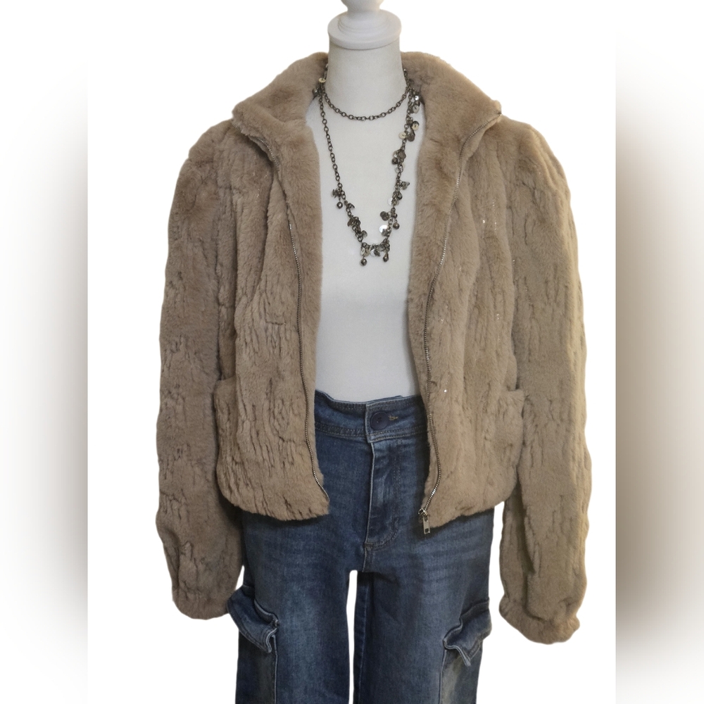 Women's Tan Faux Fur Jacket